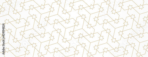 Pattern with crossing thin lines and stars. Vector abstract geometric diamond texture in light color. Seamless linear pattern for textile, fabric, wrapping. Background for design.