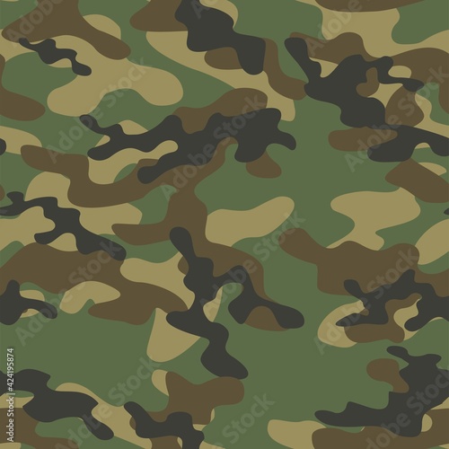 green Camouflage seamless pattern texture. Abstract modern vector military camo backgound. Fabric textile print template. Vector illustration.