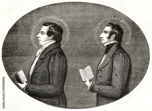 Fototapete portraits of Joseph and Hyram Smith (Mormonism founder and his brother) displayed in side view holding sacred books