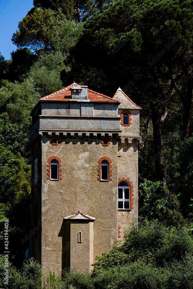 Old tower on a hill at Portofino, Italy