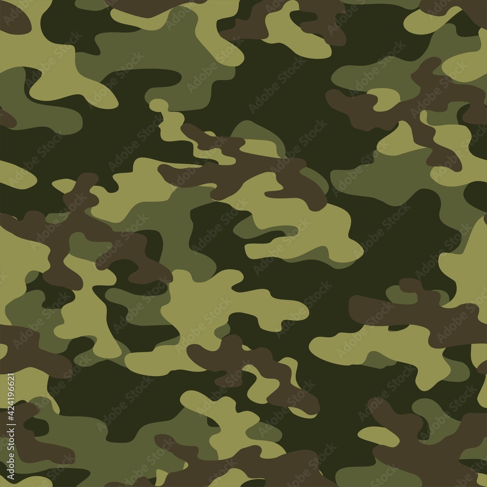 Green camouflage pattern military texture on textile. Repeat print. Fashionable background. Vector Green camouflage pattern military texture on textile. Repeat print. Fashionable background. Vector