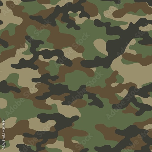 Abstract seamless military green camo texture for print. Forest background. Vector