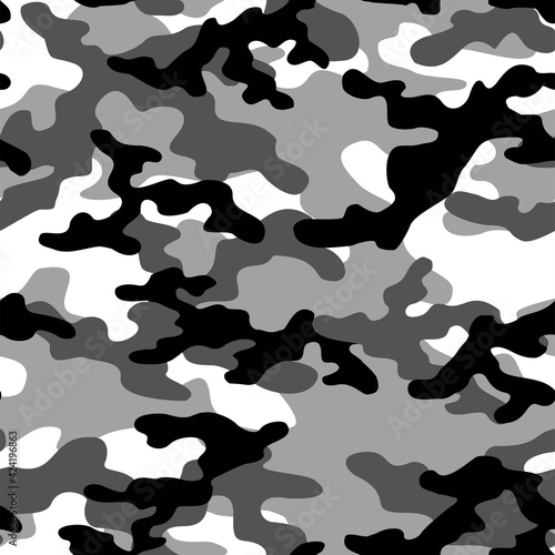grey Abstract seamless military camo texture for print. Forest background. Vector