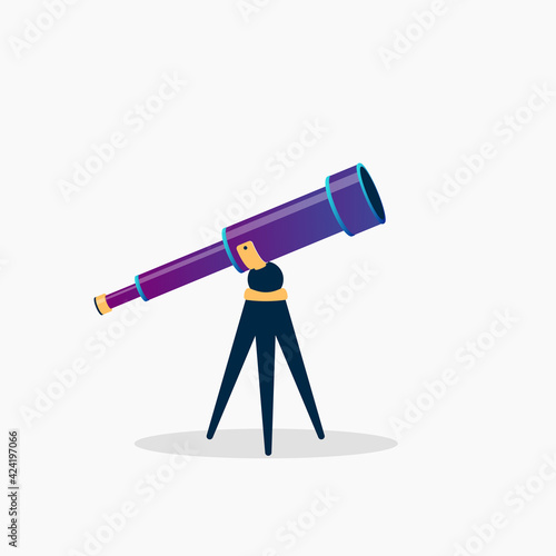 Look through the telescope view of night stars sky with different colors flat illustration of outer space background. Banner design