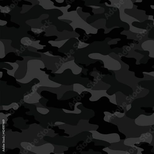 dark Abstract seamless military camo texture for print. Forest background. Vector