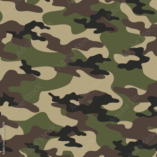 Abstract green camouflage seamless pattern for textiles. Army background. Modern design.