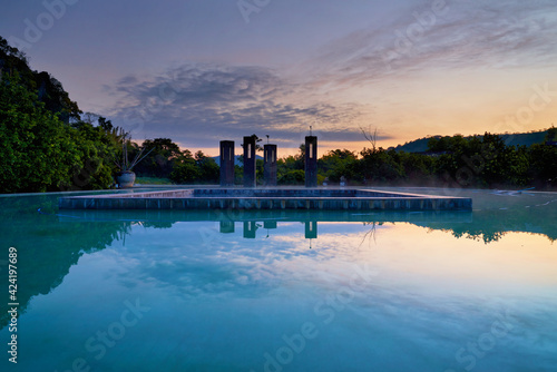 Moring skyline with swimming pool for travel relax in thailnad photo