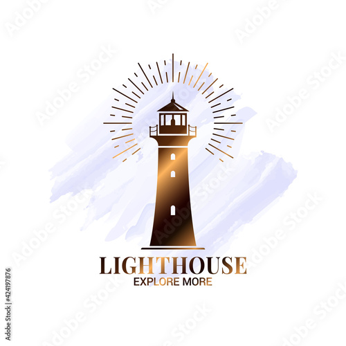 Lighthouse watercolor logo on white icon design