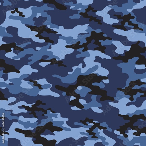 blue military camouflage print seamless vector pattern. green background .modern.