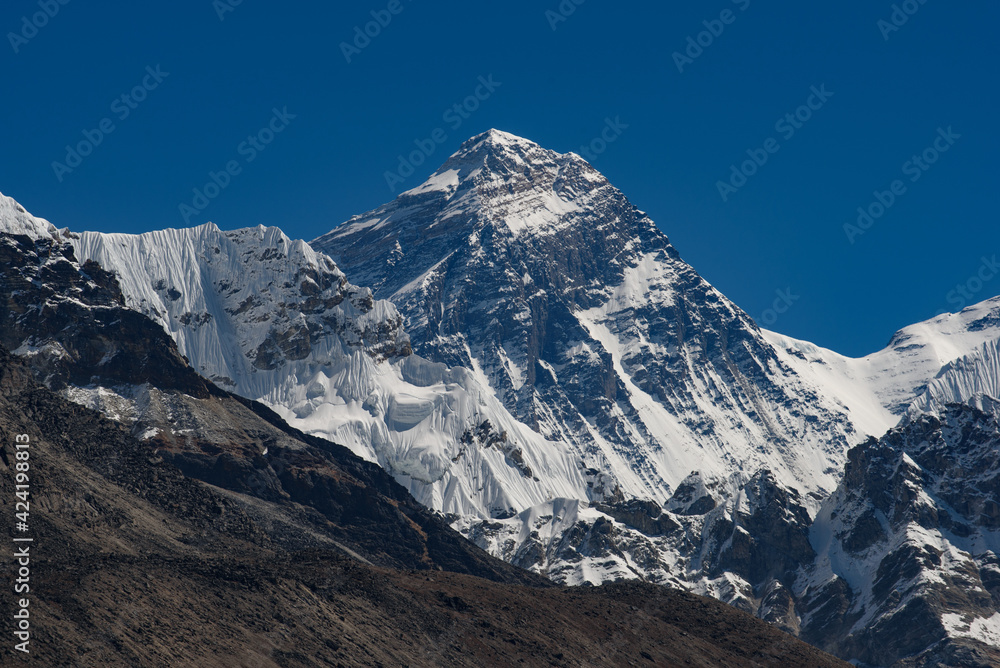 Mount Everest, the highest mountain in the world, of Himalayas in Nepal