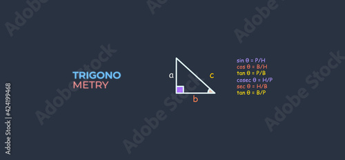 Trigonometry with trigonometric ratios in neon style
