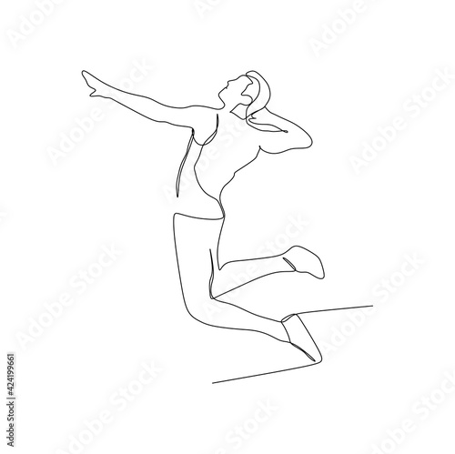 a Volleyball athlete jumping to spike the ball - continuous one line drawing