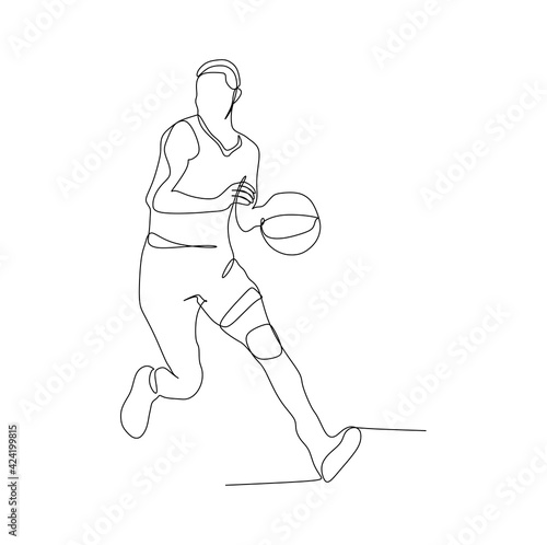 a basketball athlete dribbling the ball - continuous one line drawing