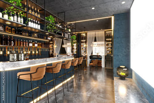 3d render of luxury restaurant cafe ibterior
