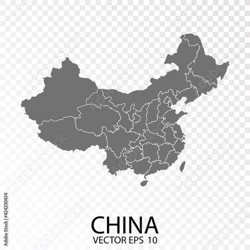 Photography Transparent - High Detailed Grey Map of China. Vector Eps 10.