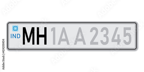 Car number plate Maharashtra. Vehicle registration license of India.