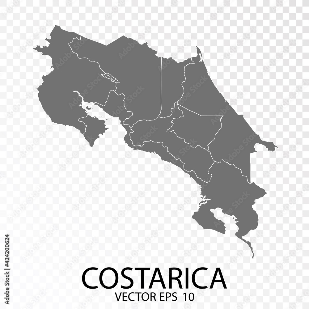 Transparent - High Detailed Grey Map of Costa Rica. Vector Eps 10.