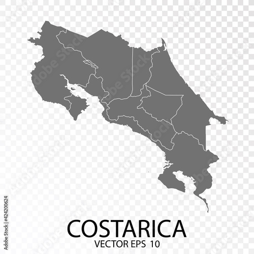 Transparent - High Detailed Grey Map of Costa Rica. Vector Eps 10.