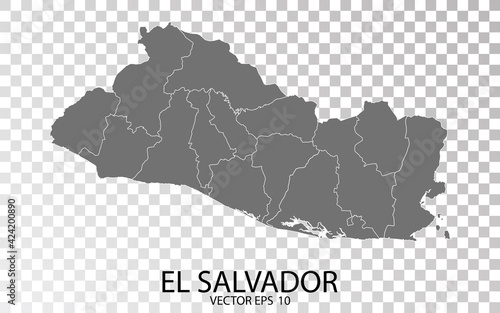 Transparent - High Detailed Grey Map of El Salvador. Vector Eps 10.
