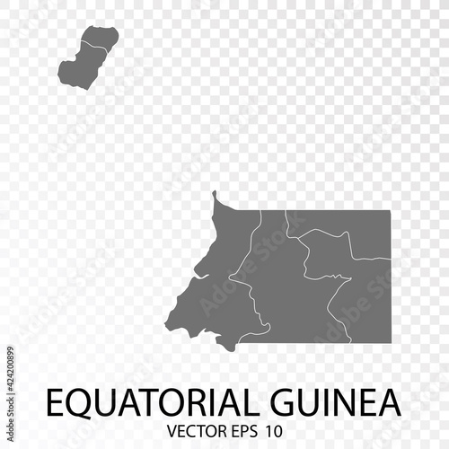 Transparent - High Detailed Grey Map of Equatorial Guinea. Vector Eps 10.