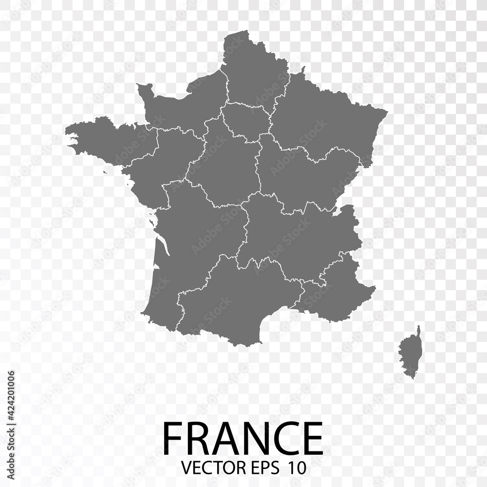 Transparent - High Detailed Grey Map of France. Vector Eps 10.