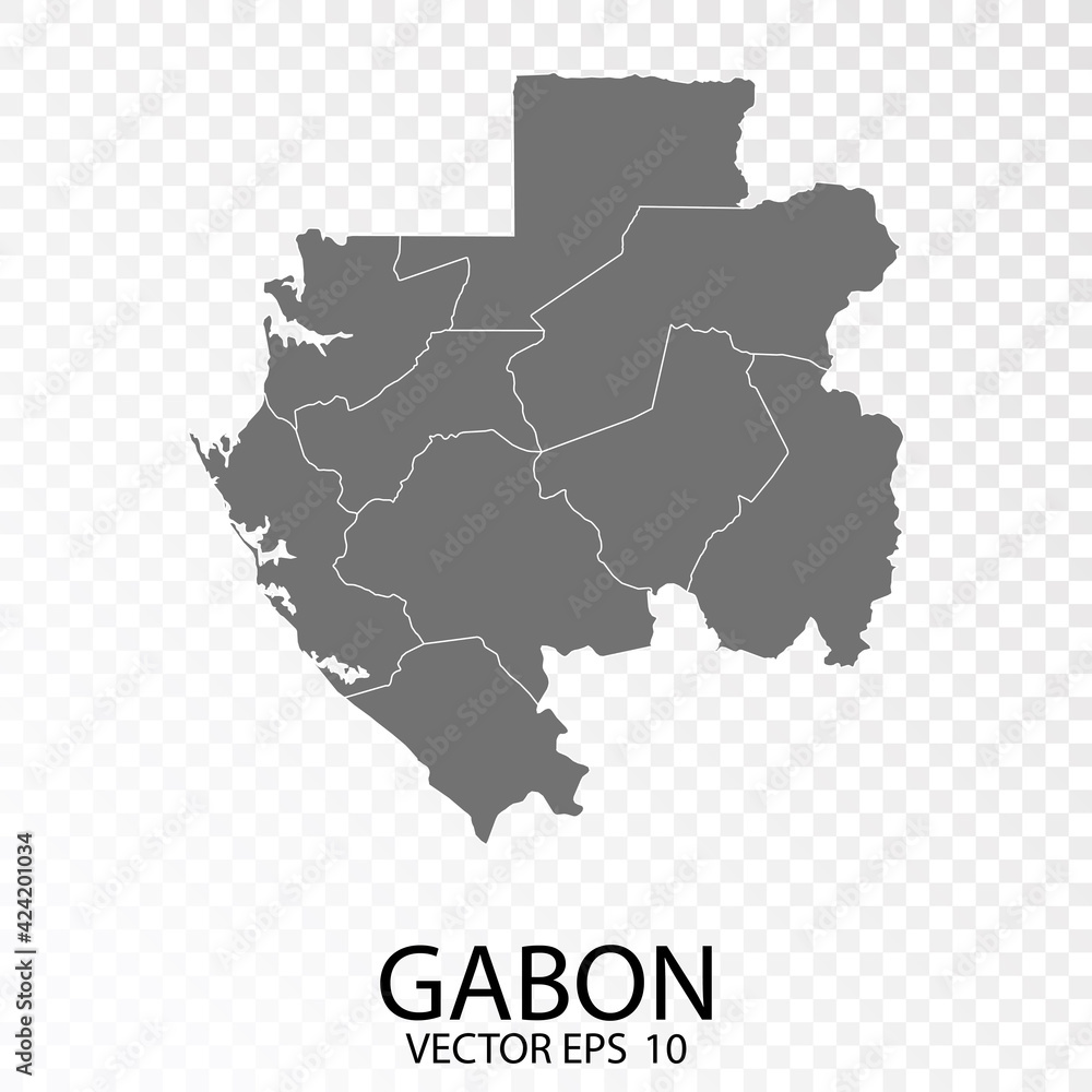 Fototapeta premium Transparent - High Detailed Grey Map of Gabon. Vector Eps 10.