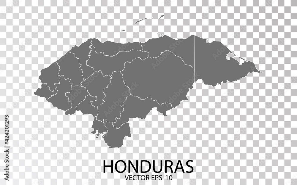 Transparent - High Detailed Grey Map of Honduras. Vector Eps 10.