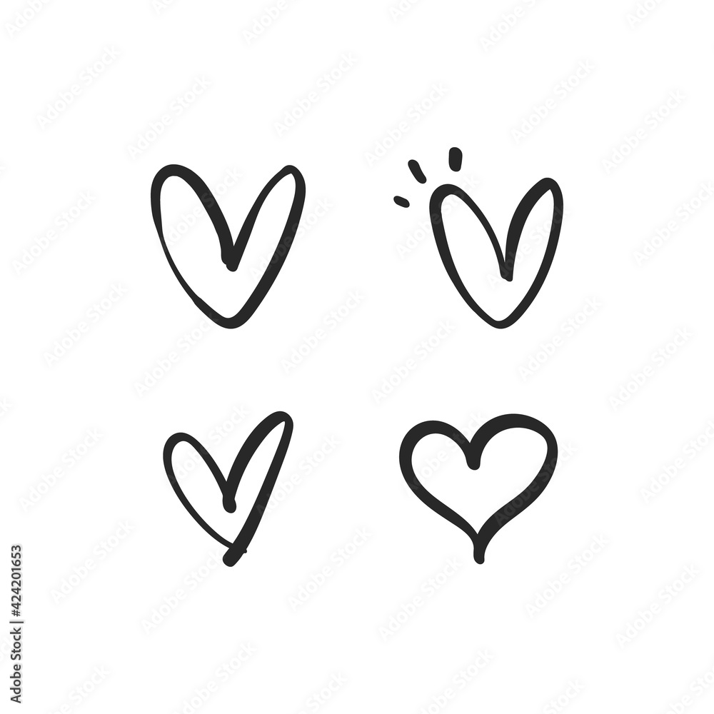Heart doodles. Hand drawn hearts collection. Love illustration designs.