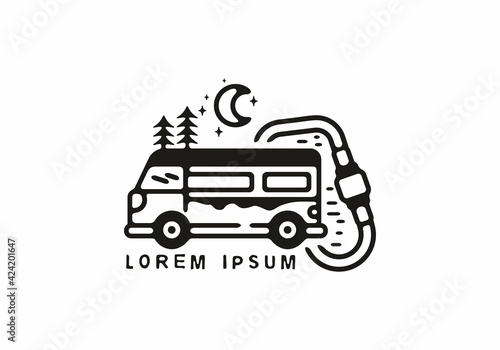 Campervan and carabiner line art illustration