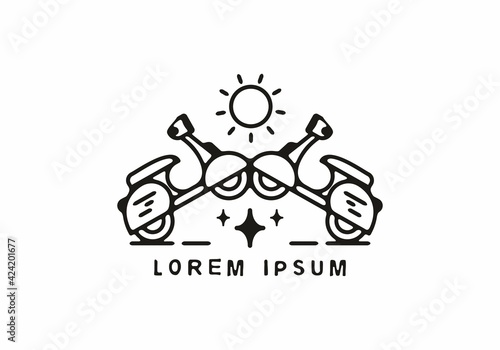 Twin scooter and sun line art illustration