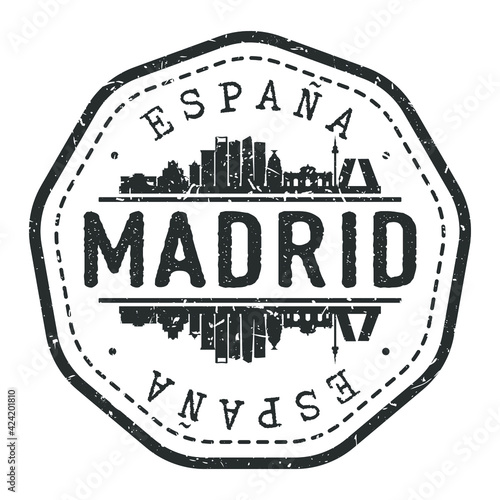 Madrid, Spain Stamp Skyline Postmark. Silhouette Postal Passport. City Round Vector Icon. Vintage Postage Design.