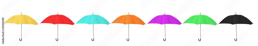 Various colored umbrellas are isolated on white.