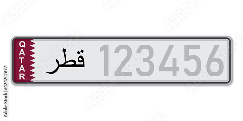 Car number plate . Vehicle registration license of Qatar.