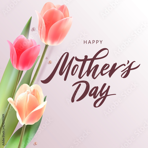 Happy Mother's Day handwritten lettering. Happy Mother's Day typography vector design for greeting cards and poster. Design template celebration. Vector illustration.