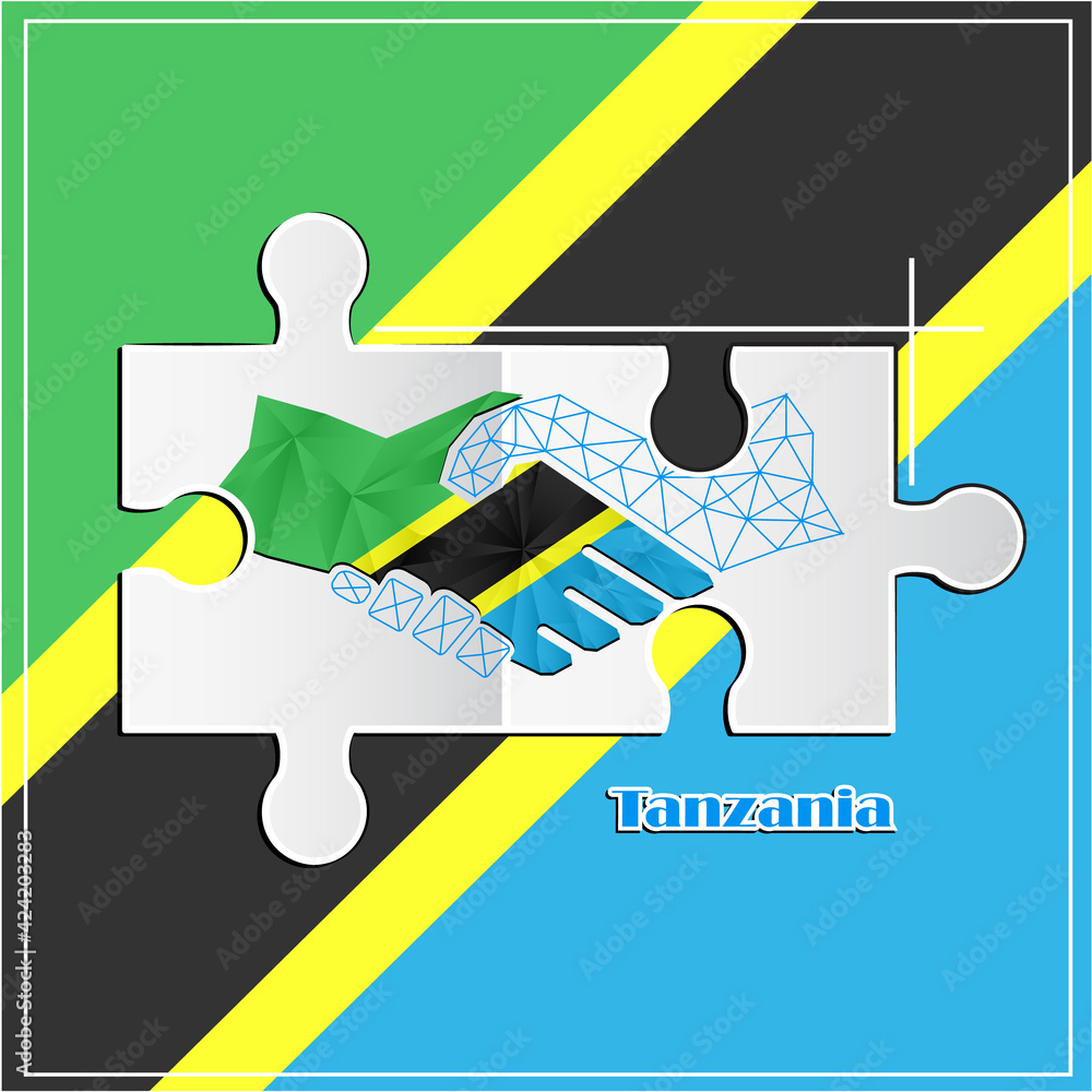 Handshake logo made from the flag of Tanzania