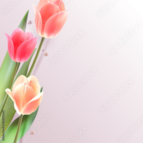 Fototapeta Naklejka Na Ścianę i Meble -  Beautiful background with flowers without text. Template for advertising cosmetics, Mother's Day holiday. Vector illustration.