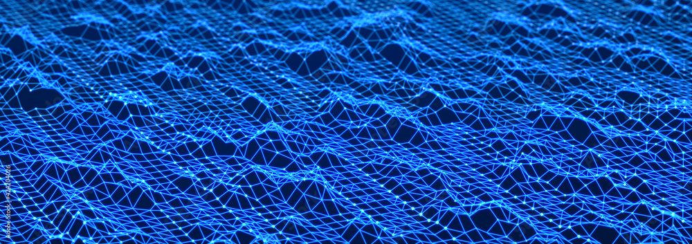 Fototapeta premium Sci-fi background. Digital wave with many particles. Template for festive presentation. 3d rendering