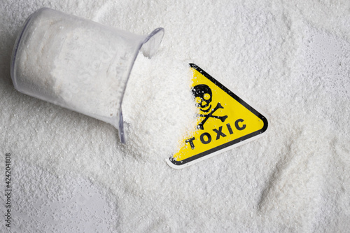 white chemical powder with toxic sign