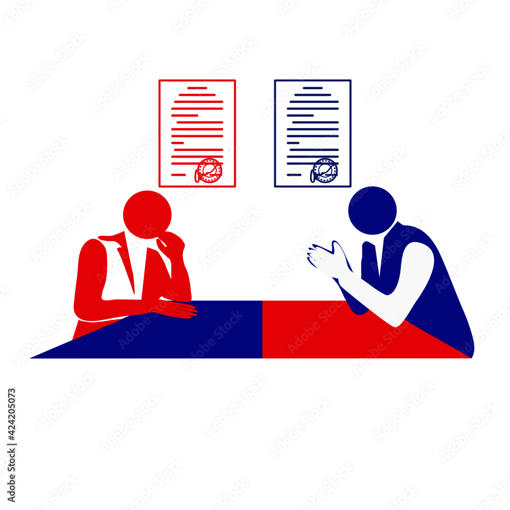 Icons. Negotiation, conversation. Discussion, agreement. Blue and red teams. Icons. Negotiation, conversation. Discussion, agreement. Blue and red teams.