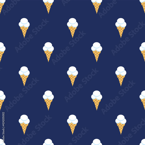 Seamless pattern of ice cream on blue background