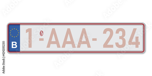Car number plate. Vehicle registration license of Belgium