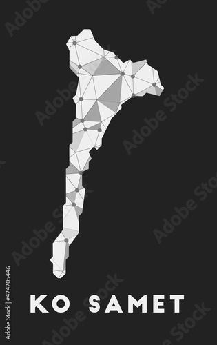 Ko Samet - communication network map of the island. Trendy geometric design on a dark background. Technology, internet, network, telecommunication concept. Vector illustration.