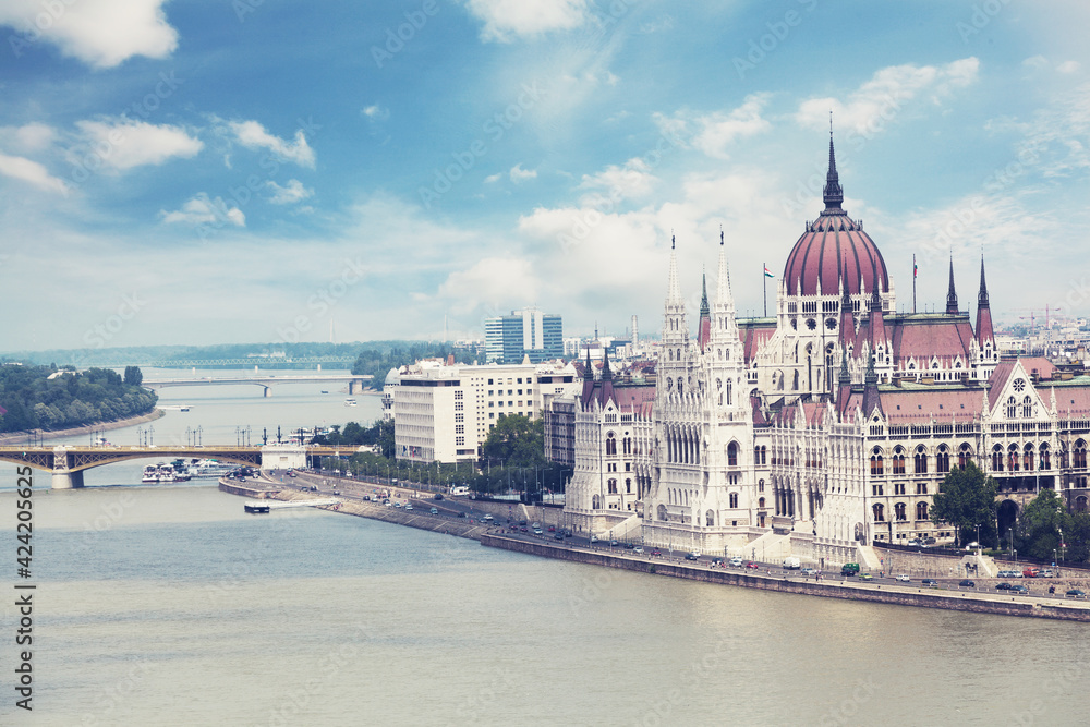 Obraz premium Building of the Hungarian parliament on summer day. Budapest. Hungary
