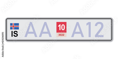 Car number plate. Vehicle registration license of Iceland