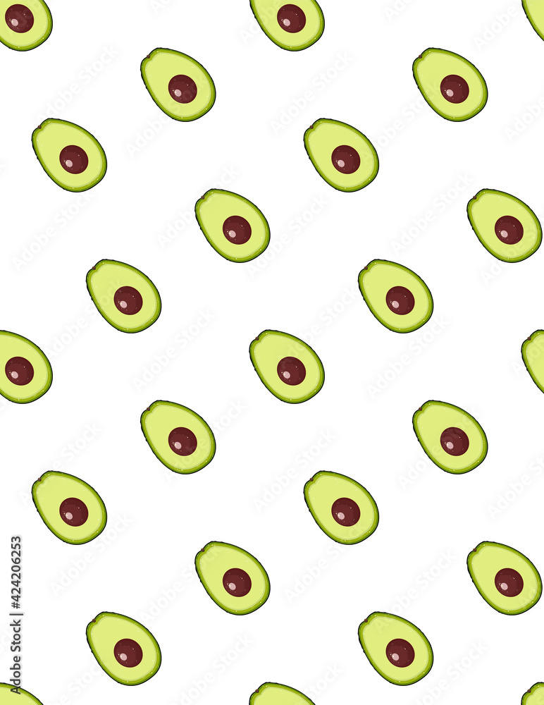Seamless summer pattern with avocado's slices to white background Seamless summer pattern with avocado's slices to white background