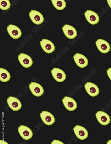 Seamless pattern with avocado's slices to black background