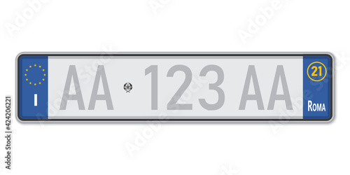 Car number plate. Vehicle registration license of Italy