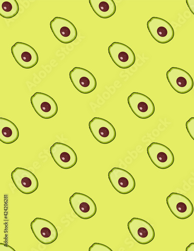 Seamless summer pattern with avocado's slices to yellow background