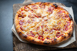 pepperoni pizza tomato sauce and cheese trend meal copy space food background rustic. top view