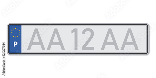 Car number plate. Vehicle registration license of Portugal